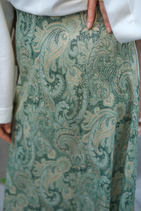 Desenli Saten Etek Yeşil