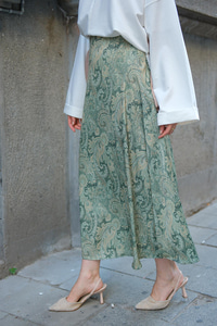 Desenli Saten Etek Yeşil