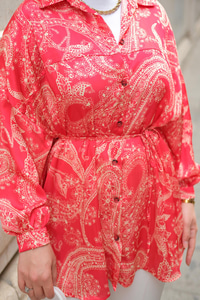 Desenli Saten Gömlek Kırmızı