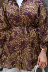 Desenli Saten Gömlek Yağ Yeşil