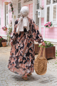 Desenli Şifon Elbise Siyah