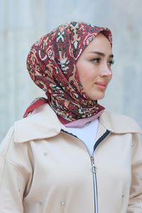 Desenli Soft Eşarp Bordo