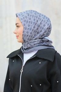 Desenli Soft Eşarp Gri