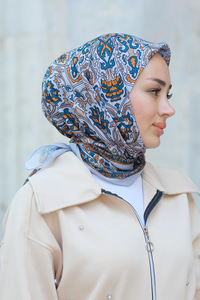 Desenli Soft Eşarp Gri