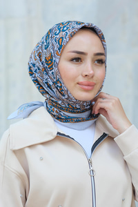 Desenli Soft Eşarp Gri