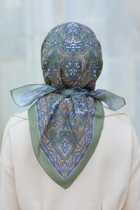 Desenli Soft Eşarp Haki Yeşil