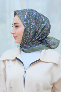 Desenli Soft Eşarp Haki Yeşil