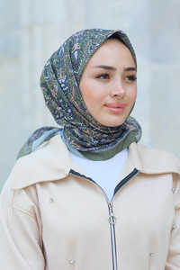 Desenli Soft Eşarp Haki Yeşil