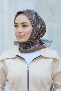 Desenli Soft Eşarp Kahverengi