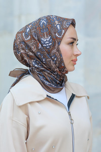 Desenli Soft Eşarp Kahverengi