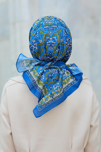 Desenli Soft Eşarp Saks Mavi