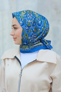 Desenli Soft Eşarp Saks Mavi