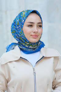 Desenli Soft Eşarp Saks Mavi