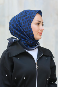 Desenli Soft Eşarp Saks Mavi