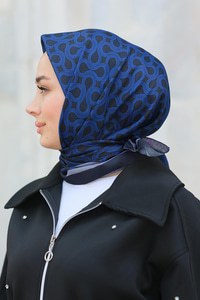 Desenli Soft Eşarp Saks Mavi