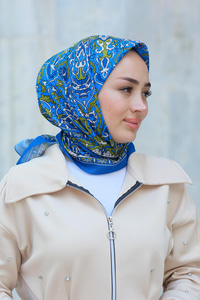Desenli Soft Eşarp Saks Mavi