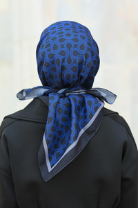 Desenli Soft Eşarp Saks Mavi