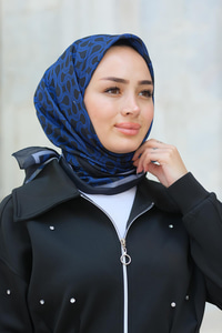 Desenli Soft Eşarp Saks Mavi