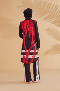 Desenli Tam Kapalı Tesettür Mayo Siyah