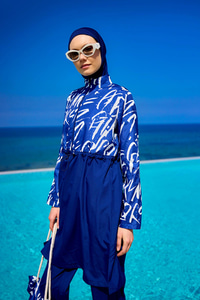 Desenli Tesettür Mayo Lacivert