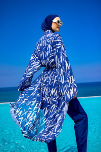 Desenli Tesettür Mayo Lacivert