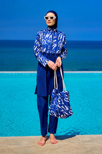 Desenli Tesettür Mayo Lacivert