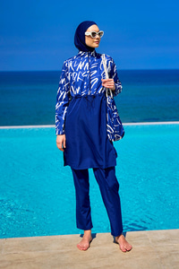 Desenli Tesettür Mayo Lacivert