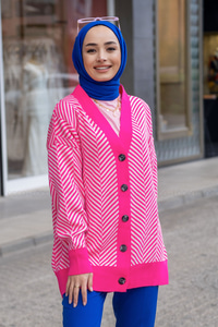 Uygun Fiyatlı DESENLI TRIKO HIRKA FUSYA | Loccomoda.com 