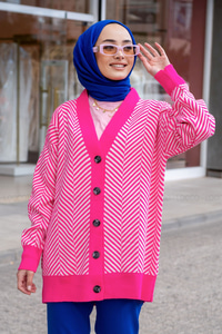 Uygun Fiyatlı DESENLI TRIKO HIRKA FUSYA | Loccomoda.com 