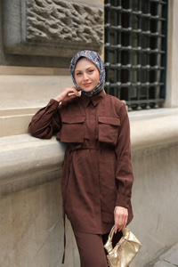 Detaylı Armani Modal Takım Kahverengi