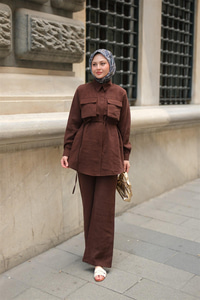 Detaylı Armani Modal Takım Kahverengi