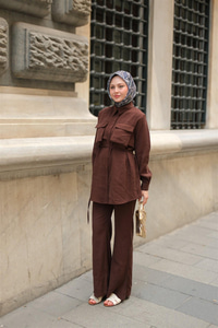 Detaylı Armani Modal Takım Kahverengi