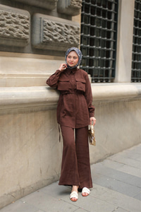 Detaylı Armani Modal Takım Kahverengi