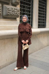 Detaylı Armani Modal Takım Kahverengi