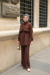 Detaylı Armani Modal Takım Kahverengi