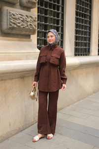 Detaylı Armani Modal Takım Kahverengi