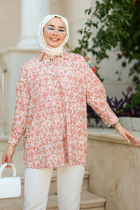 Dijital Baskılı Gömlek Kahverengi