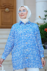 Dijital Baskılı Gömlek Mavi