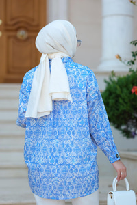 Dijital Baskılı Gömlek Mavi