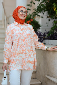 Dijital Baskılı Gömlek Turuncu