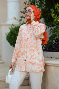 Dijital Baskılı Gömlek Turuncu