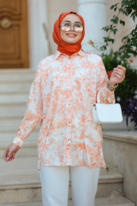 Dijital Baskılı Gömlek Turuncu