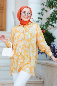 Dijital Baskılı Gömlek Turuncu