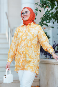 Dijital Baskılı Gömlek Turuncu