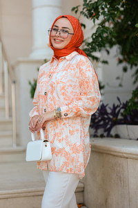 Dijital Baskılı Gömlek Turuncu