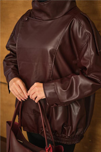 Dik Yaka Deri Ceket Bordo