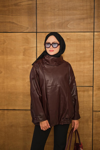 Dik Yaka Deri Ceket Bordo