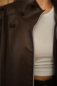 Dik Yaka Deri Ceket Kahverengi