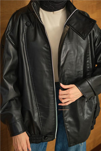 Dik Yaka Deri Ceket Siyah