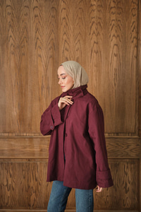 Dik Yaka Gabardin Ceket Bordo